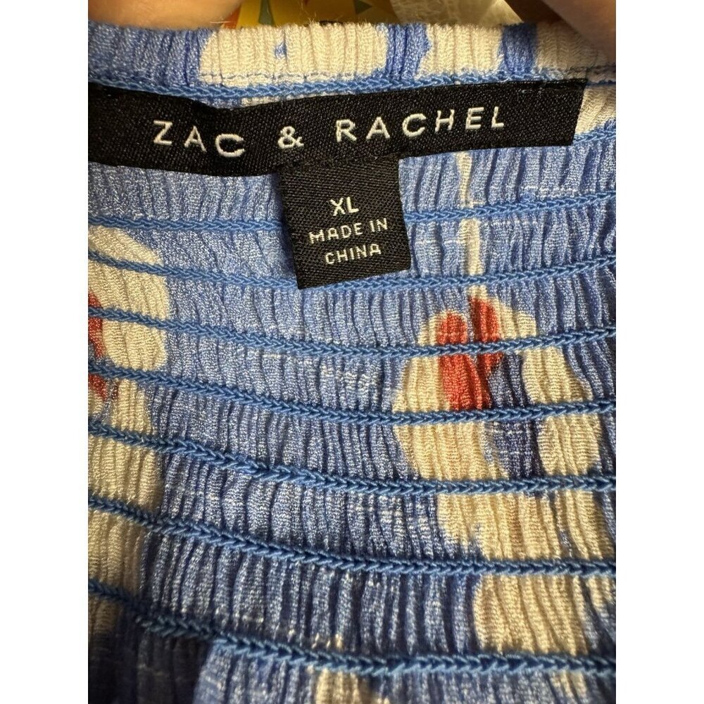 Zac & Rachel Blue Floral Peasant Blouse XL Smocked Neck Boho Top - Picture 4 of 4